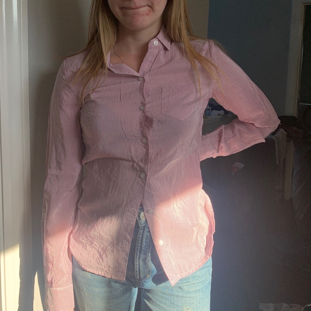 Button down pink striped shirt
